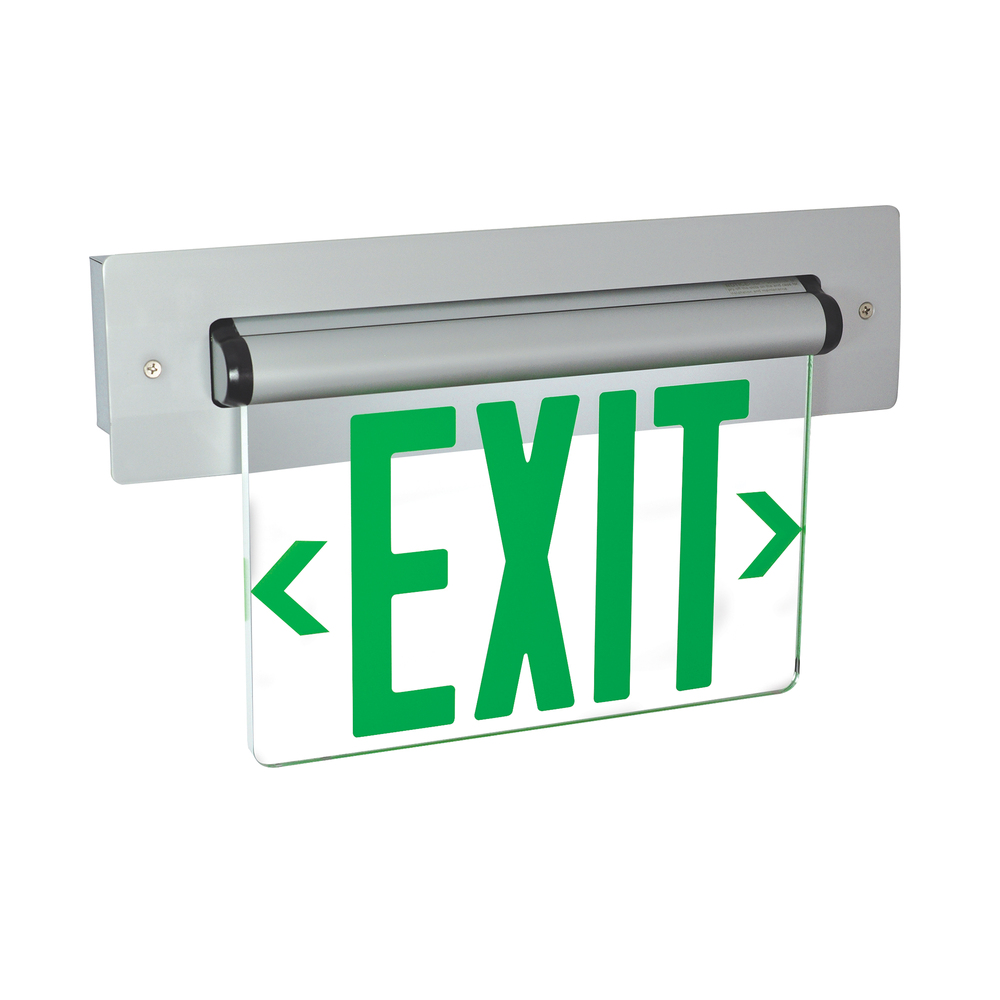 Recessed Adjustable LED Edge-Lit Exit Sign, 2 Circuit, 6" Green Letters, Single Face / Clear