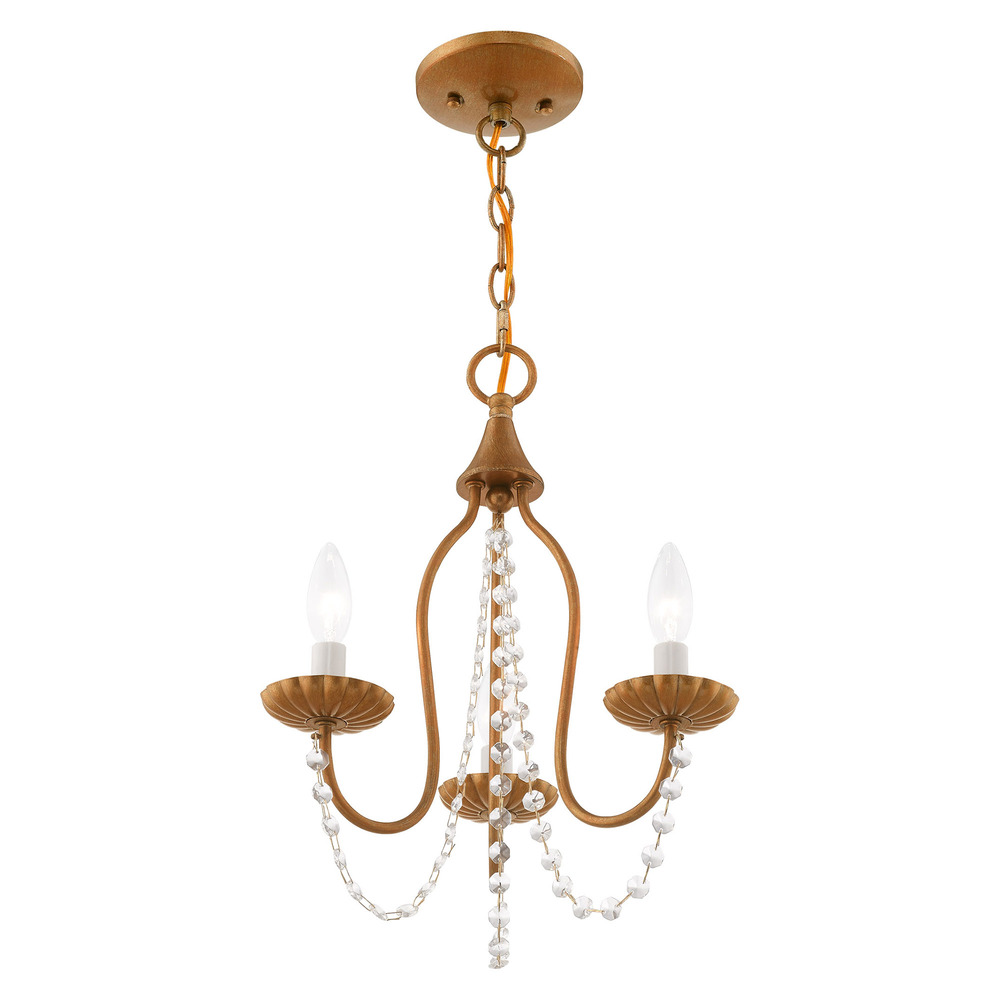 3 Lt Antique Gold Leaf Mini Chandelier