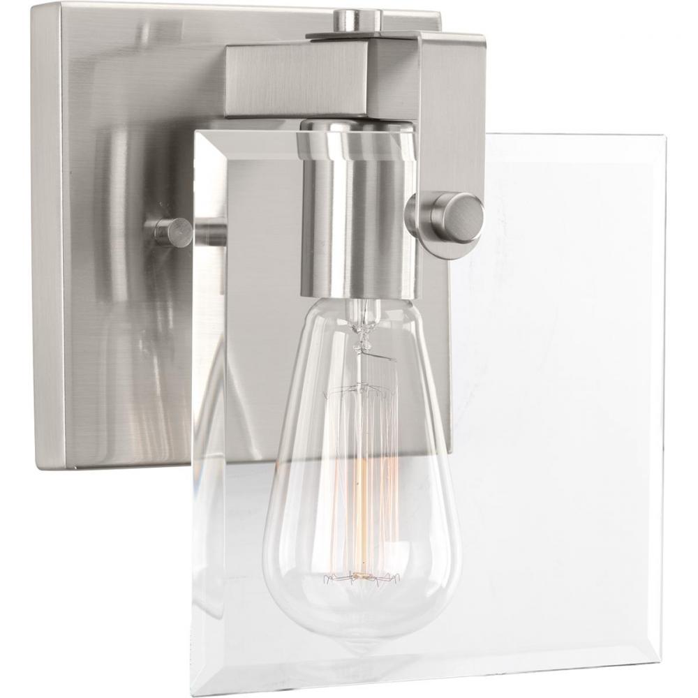 Glayse Collection One-Light Brushed Nickel Clear Glass Luxe Bath Vanity Light
