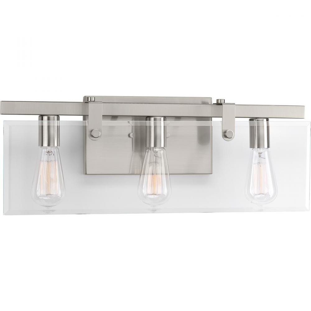 Glayse Collection Three-Light Brushed Nickel Clear Glass Luxe Bath Vanity Light
