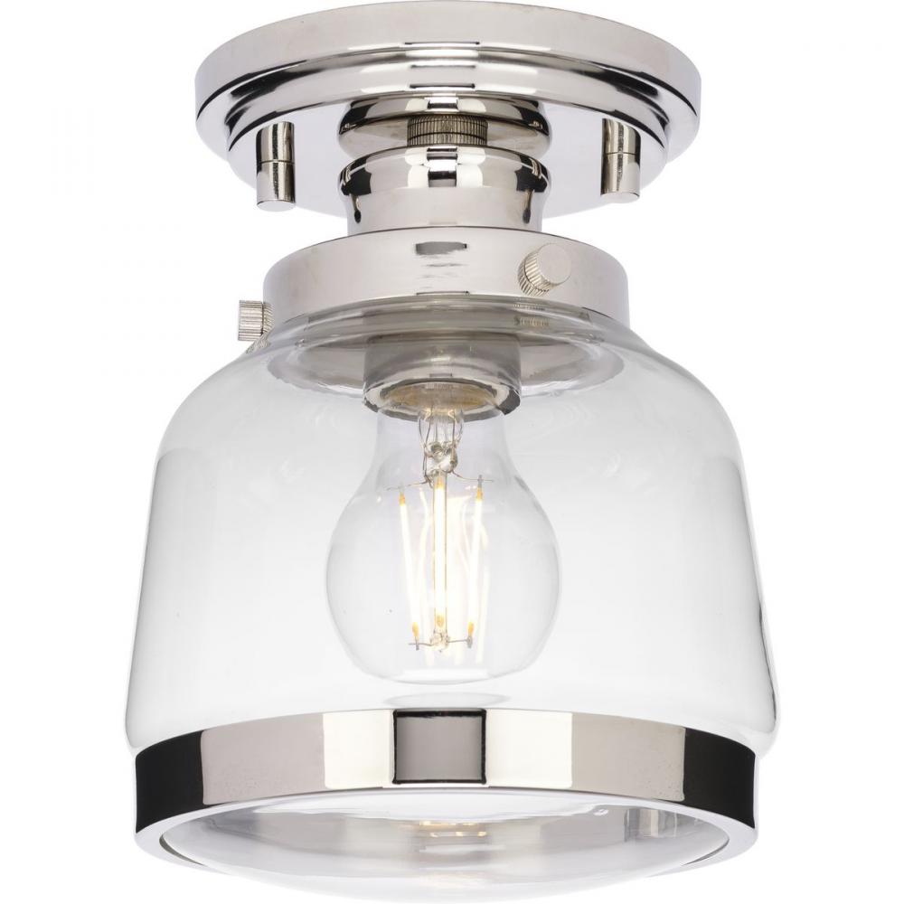 Judson Collection 8"One-Light Farmhouse Polished Nickel Clear Glass Semi-Flush Mount Light