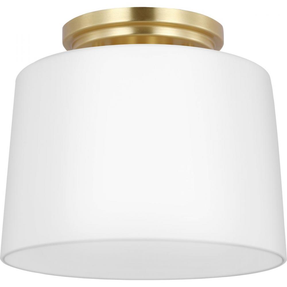 Adley Collection One-Light Satin Brass Etched Opal Glass New Traditional Flush Mount Light