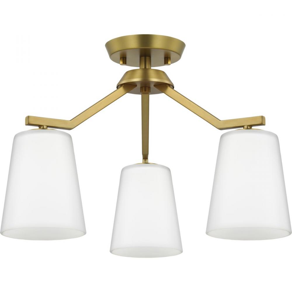 Vertex Collection Three-Light Brushed Gold Etched White Contemporary Convertible Chandelier