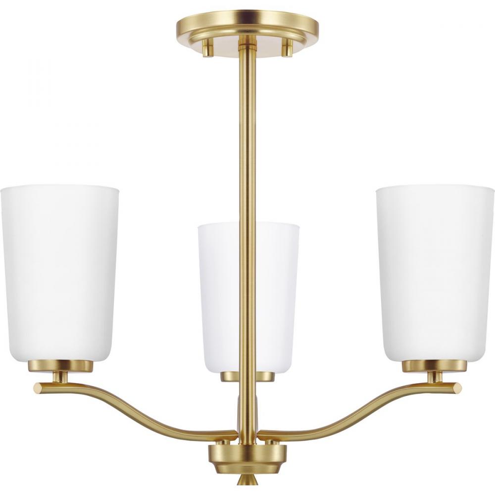 Adley Collection Three-Light Etched White Glass New Traditional Semi-Flush Convertible Light