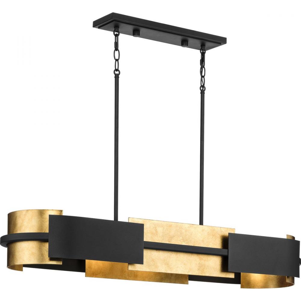 Lowery Collection Four-Light Industrial Luxe Linear Chandelier with Distressed Gold Leaf Accent