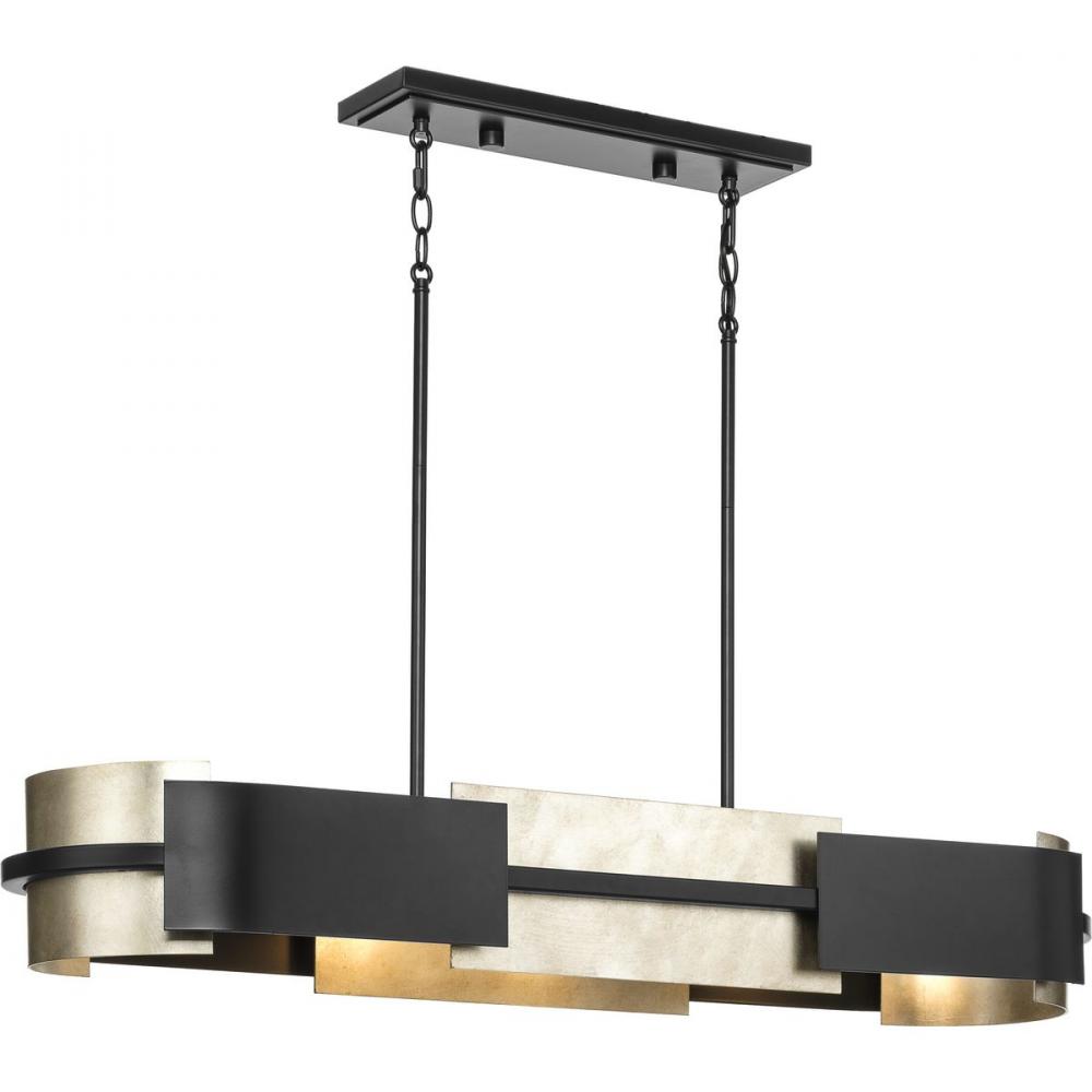 Lowery Collection Four-Light Industrial Luxe Linear Chandelier with Aged Silver Leaf Accent
