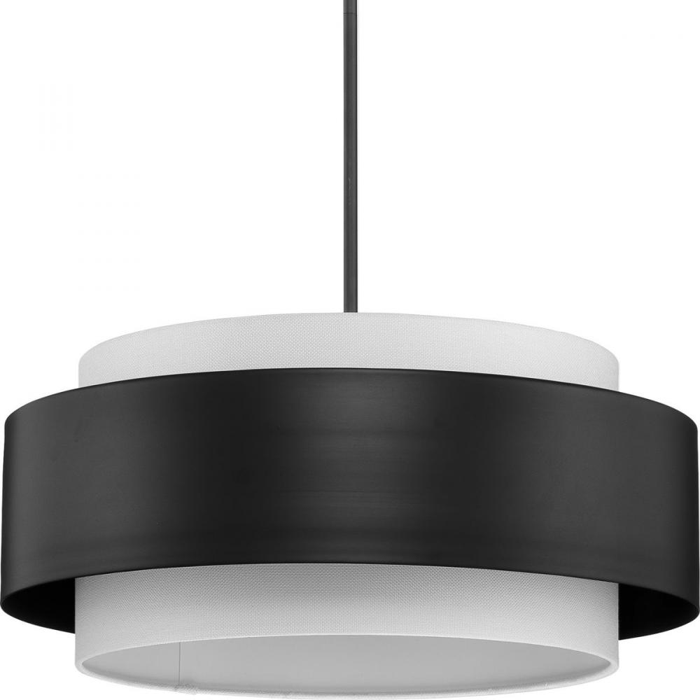 Silva Collection Three-Light Matte Black White Linen Shade Pendant