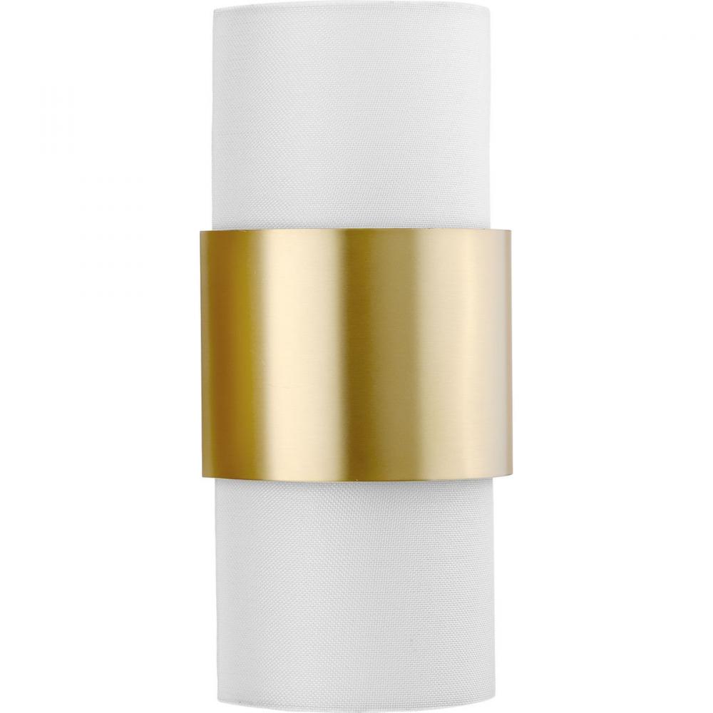 Silva Collection Two-Light Brushed Bronze White Linen Shade Wall Sconce