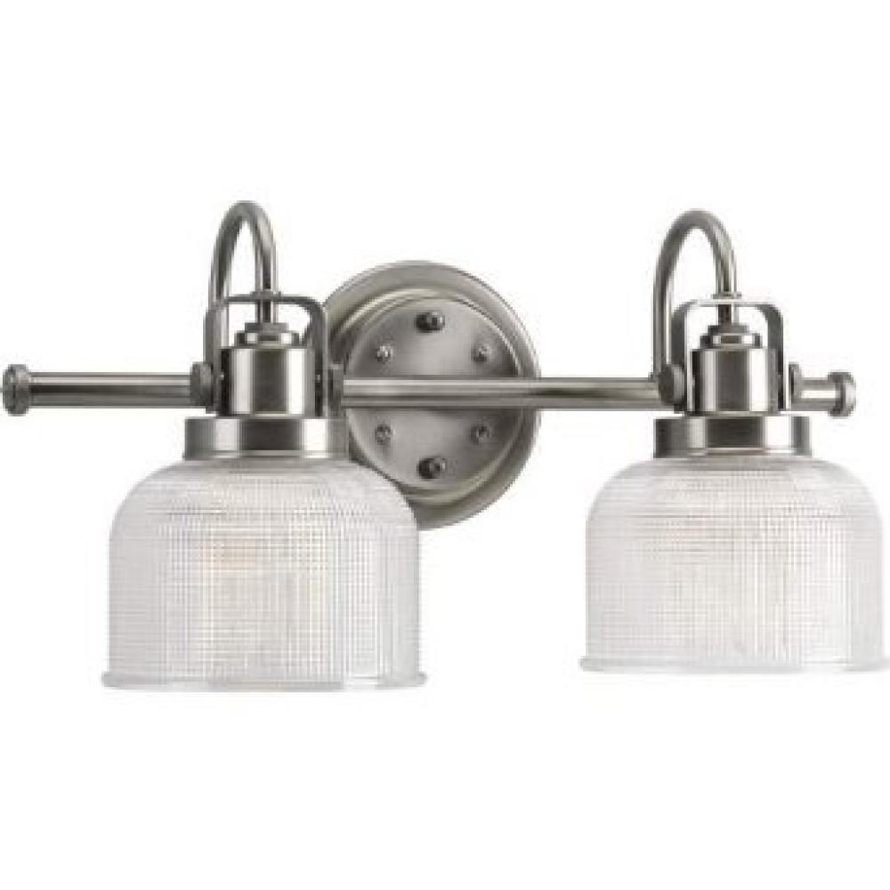 Archie Collection Two-Light Antique Nickel Clear Double Prismatic Glass Coastal Bath Vanity Light