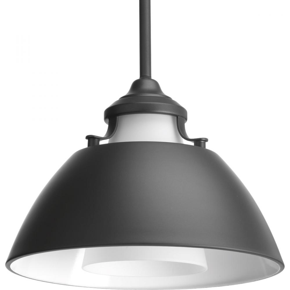 Carbon Collection One-Light Graphite Etched White Glass Mid-Century Modern Pendant Light