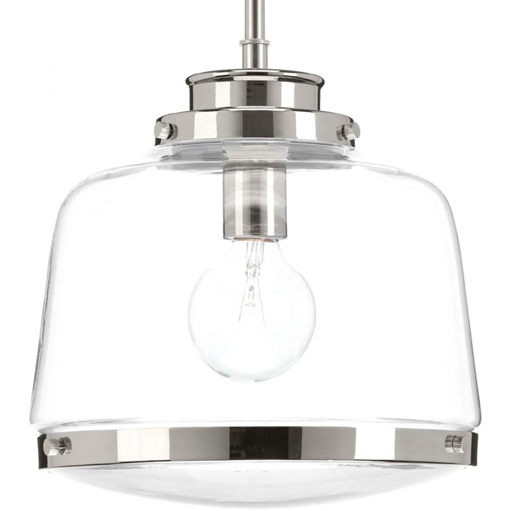 Judson Collection One-Light Polished Nickel Clear Glass Farmhouse Pendant Light