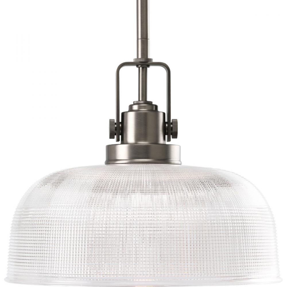 Archie Collection One-Light Antique Nickel Clear Prismatic Glass Coastal Pendant Light