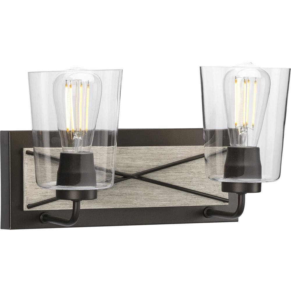 Briarwood Collection Two-Light Graphite Clear Glass Coastal Bath Vanity Light