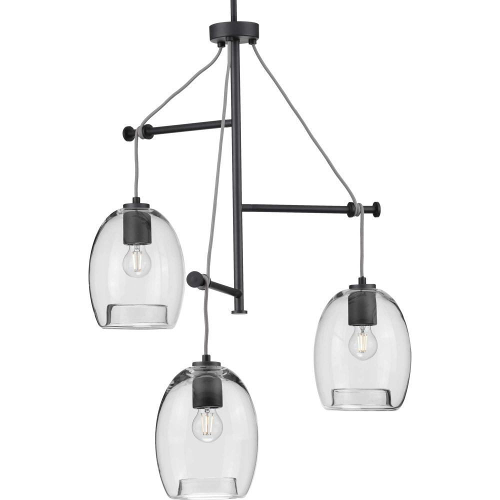Caisson Collection Three-Light Graphite Clear Glass Global Pendant Light