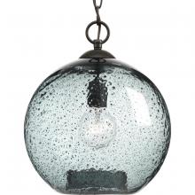Progress P500063-020 - Malbec Collection One-Light Antique Bronze Recycled Blue Textured Glass Global Pendant Light