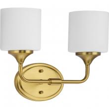 Progress P2802-191 - Lynzie Collection Two-Light Brushed Gold Etched Opal Glass Modern Bath Vanity Light