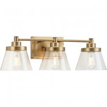 Progress P300350-163 - Hinton Collection Three-Light Vintage Brass Clear Seeded Glass Farmhouse Bath Vanity Light