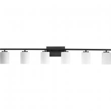 Progress P300385-031 - Replay Collection Six-Light Traditional Textured Black Etched White Glass Bath Vanity Light