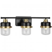 Progress P300424-31M - Beckner Collection Three-Light Matte Black Clear Glass Urban Industrial Bath Light