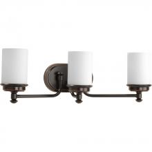 Progress P300014-139 - Glide Collection Three-Light Rubbed Bronze Etched Opal Glass Coastal Bath Vanity Light