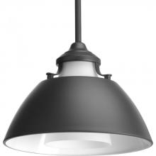 Progress P500013-143 - Carbon Collection One-Light Graphite Etched White Glass Mid-Century Modern Pendant Light