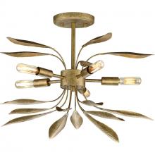 Progress P350210-168 - Mariposa Collection Five-Light Antique Gold Convertible Semi-Flush Ceiling or Hanging Pendant Light