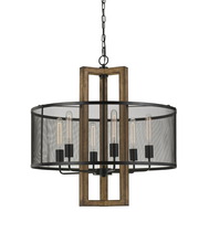 CAL Lighting FX-3678-6 - 60W X 6 Monza Wood Chandelier With Mesh Shade (Edison Bulbs Not included)