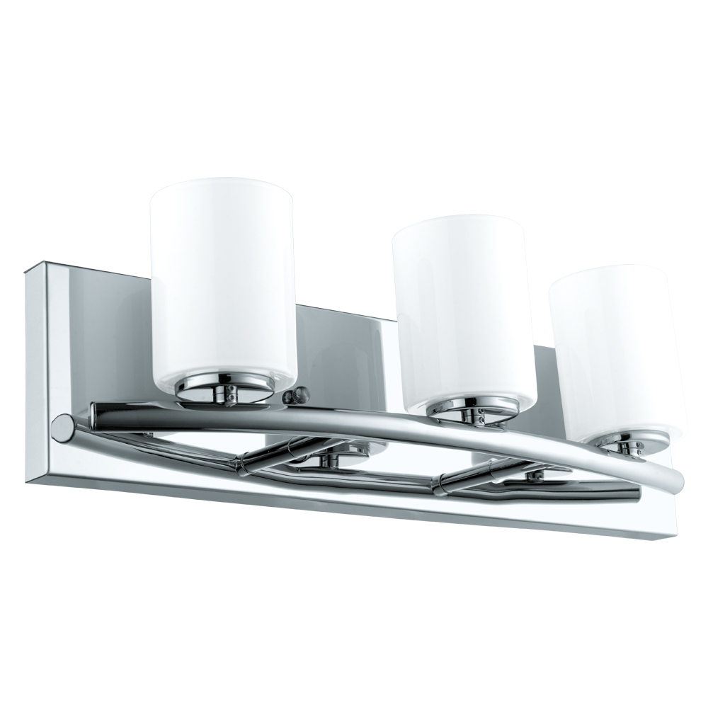 3x40W Bath Vanity Light w/ Chrome Finish &  White Glass