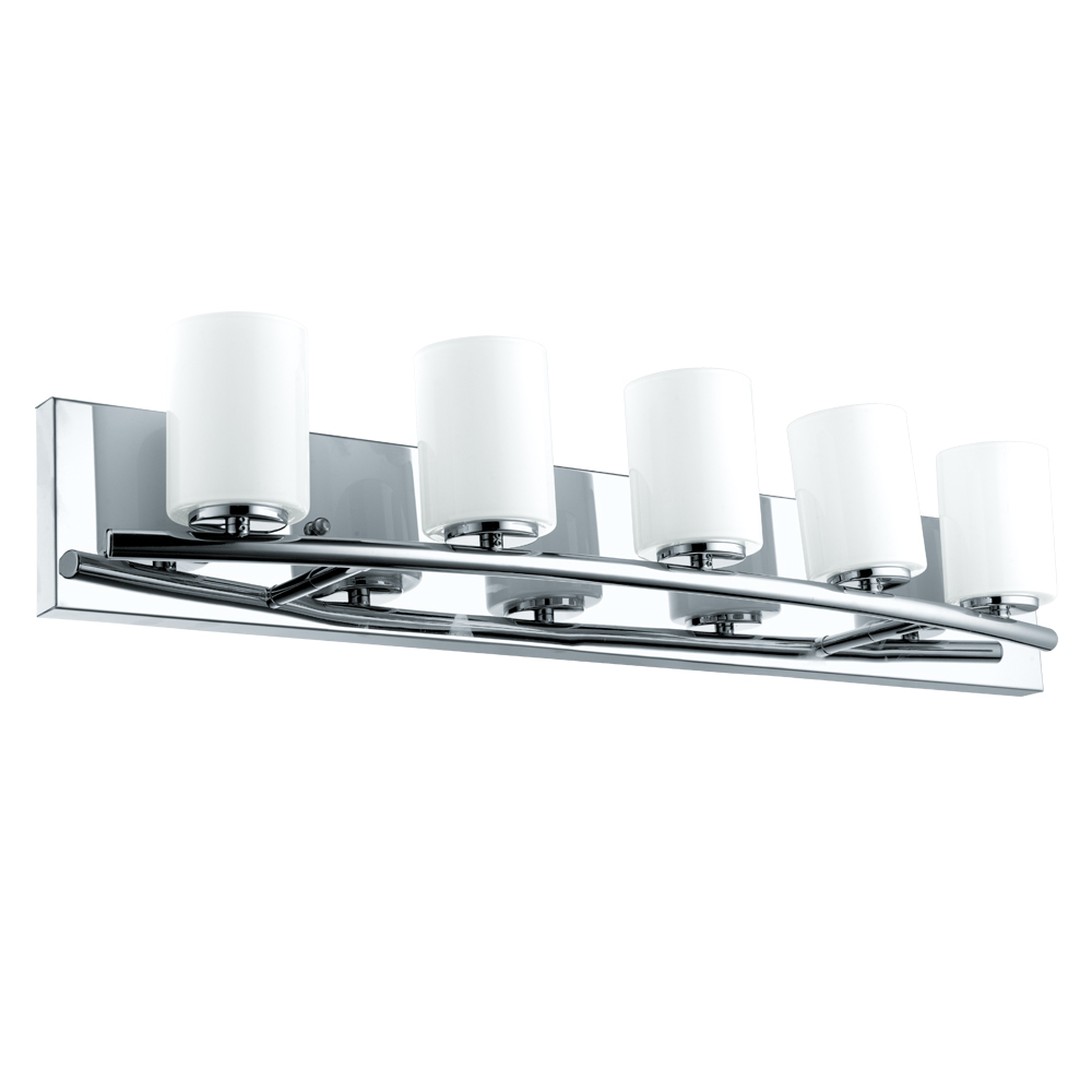 5 LT Bath/Vanity Light w/ Chrome Finish &  White Cylinder Glass Shades