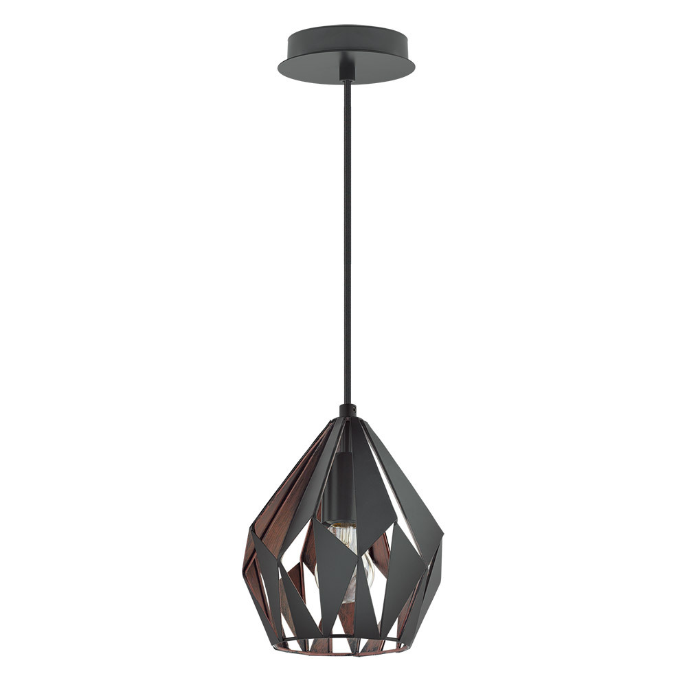 1 LT Pendant w/ Black Finish & Black w/ Copper Interior Geometric Metal Shade