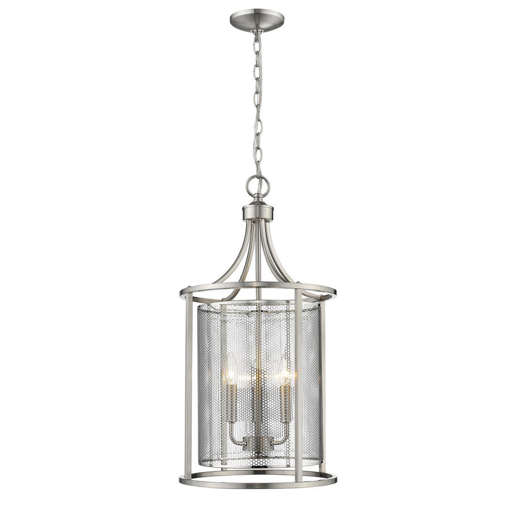 3x60W Pendant w/ Brushed Nickel Finish and Metal Cage Shade