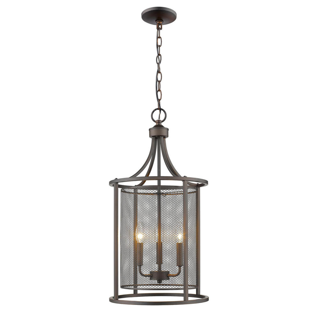 3x60W Pendant w/ Oil Rubbed Bronze Finish and Metal Cage Shade