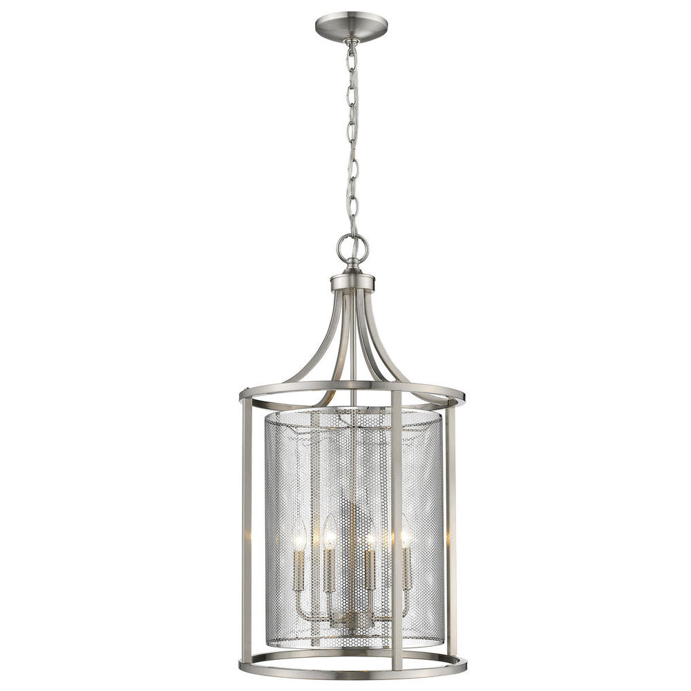 4x60W Pendant w/ Brushed Nickel Finish and Metal Cage Shade