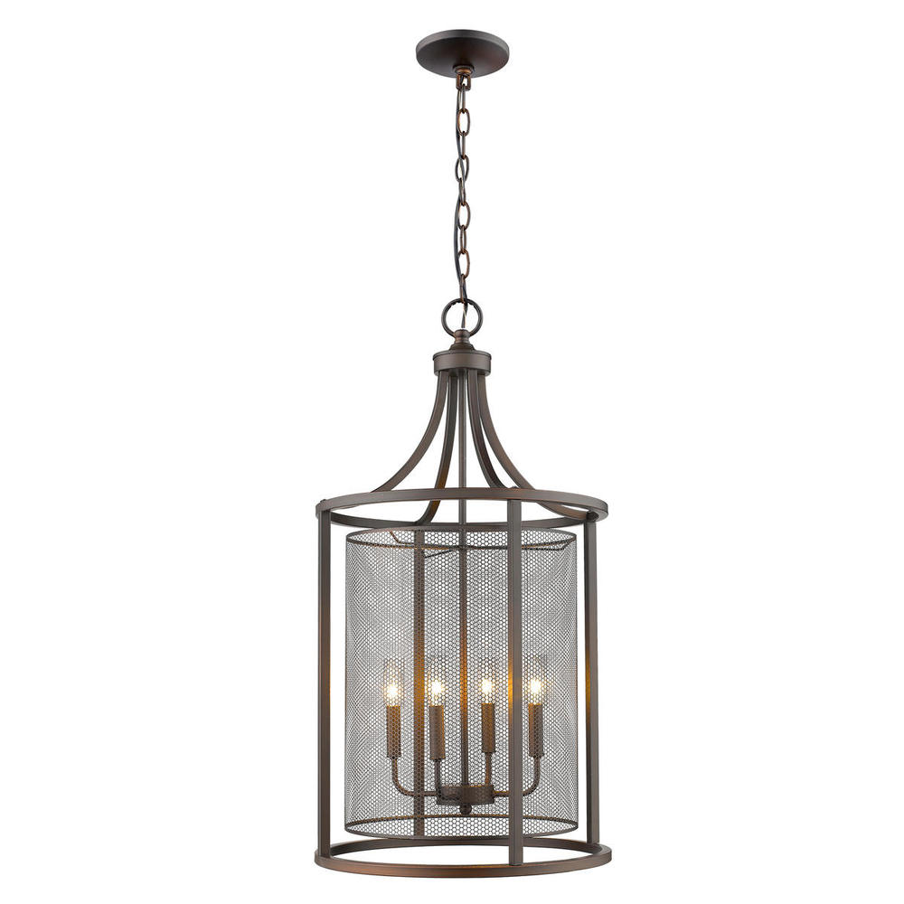 4x60W Pendant w/ Oil Rubbed Bronze Finish and Metal Cage Shade