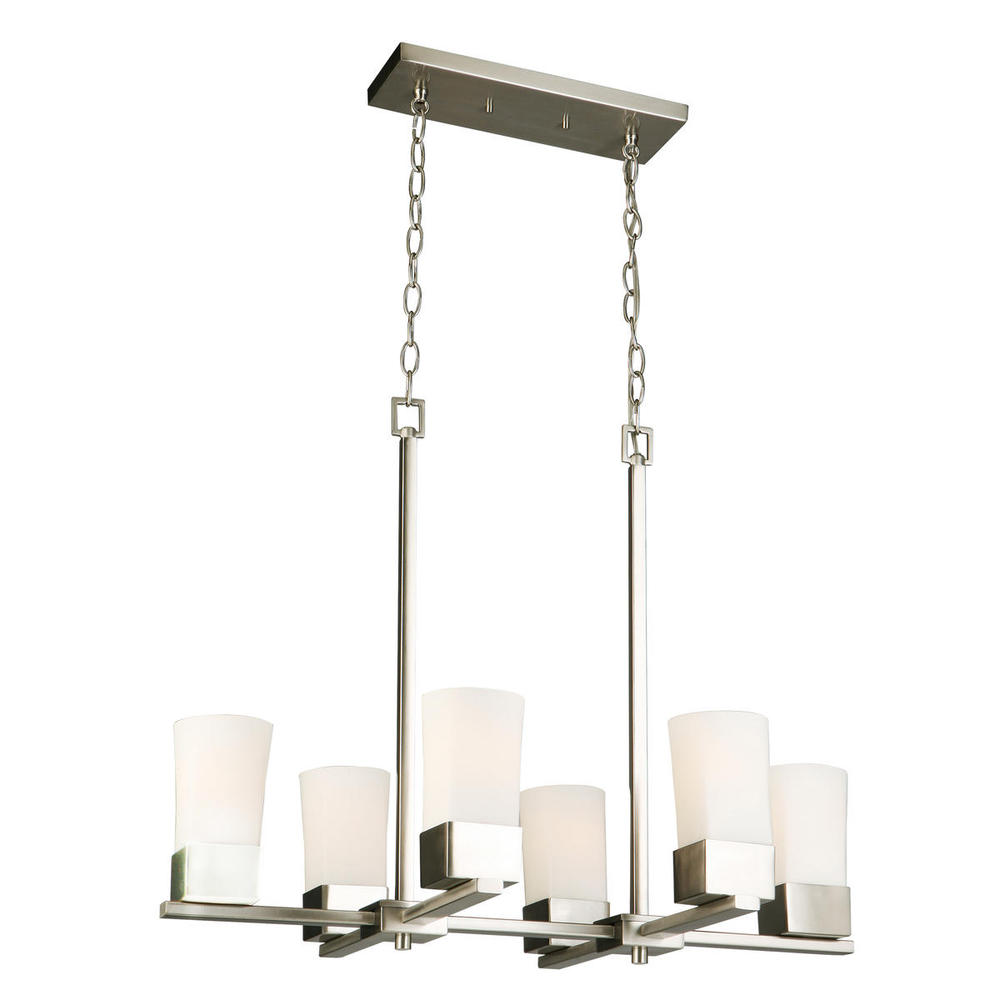 6x60W Multi Light Pendant w/ Brushed Nickel Finish & Frosted Glass