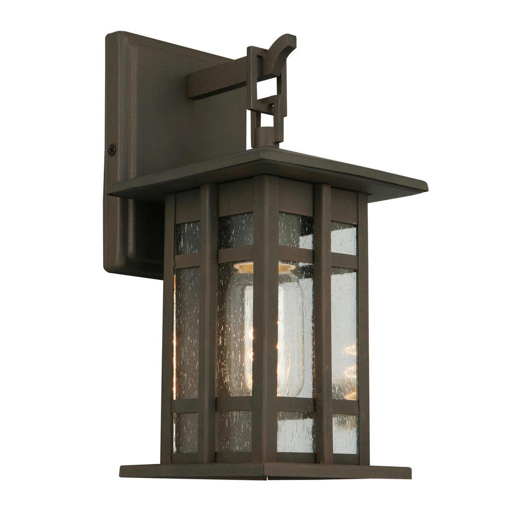 1 LT Outdoor Wall Light w/ Matte Bronze Finish & Clear Seeded Glass