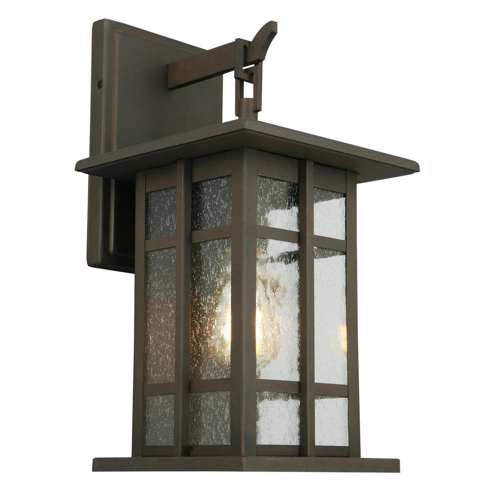 1 LT Outdoor Wall Light w/ Matte Bronze Finish & Clear Seeded Glass