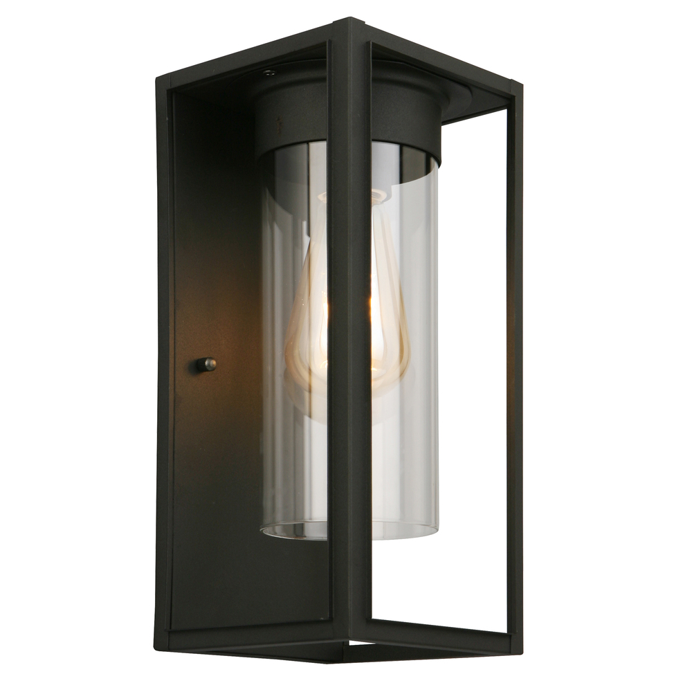 1x60W Outdoor Wall Light With Matte Black Finish & Clear Glass