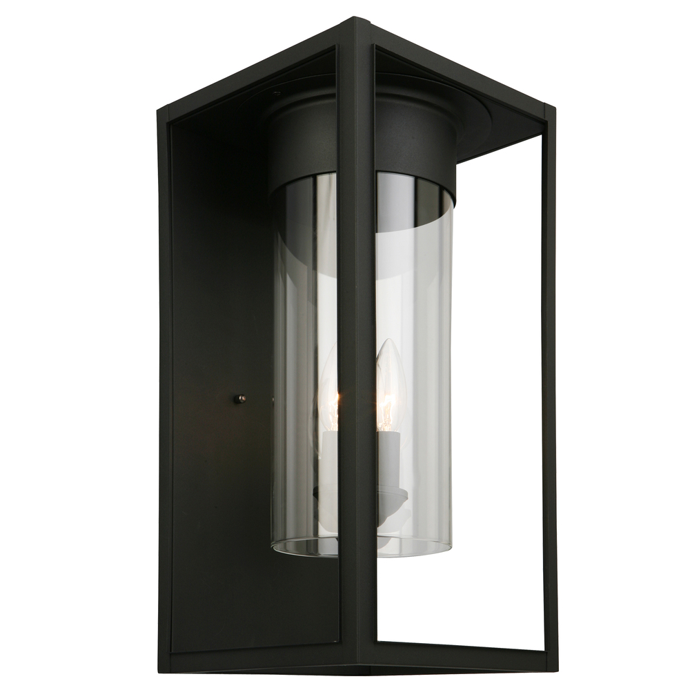 3x60W Outdoor Wall Light With Matte Black Finish & Clear Glass