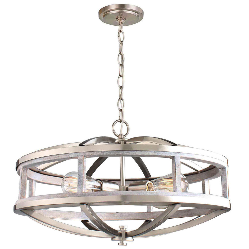 4x60W Chandelier With Acacia Wood and Brushed Nickel Finish