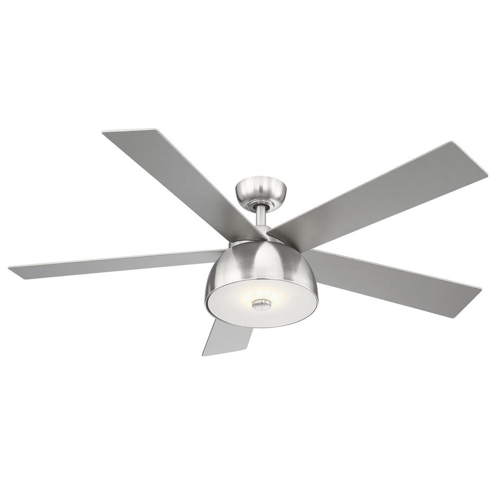 5 Blade Ceiling Fan w/ Brushed Nickel Finish,  Silver Colored Blades & Integrated LED