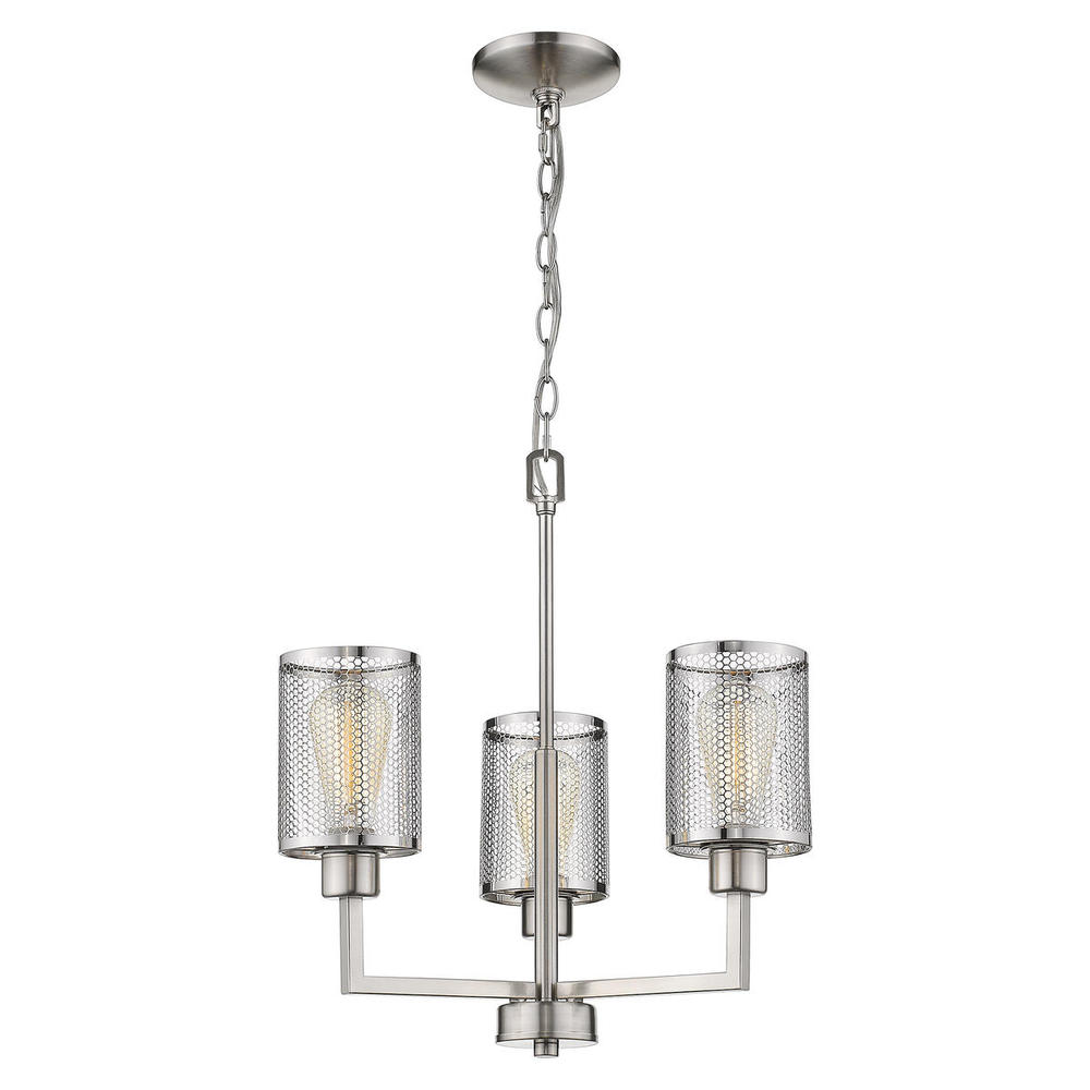 3x60W Chandelier w/ Brushed Nickel Finish & Metal Cage Shades