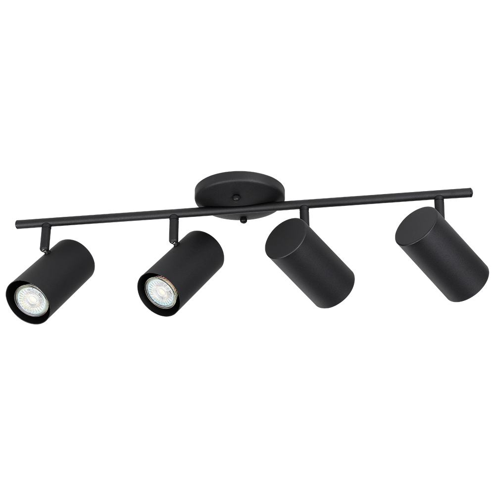 4 LT Fixed Track Light w/ Black Finish & Black Adjustable Cylinder Shades