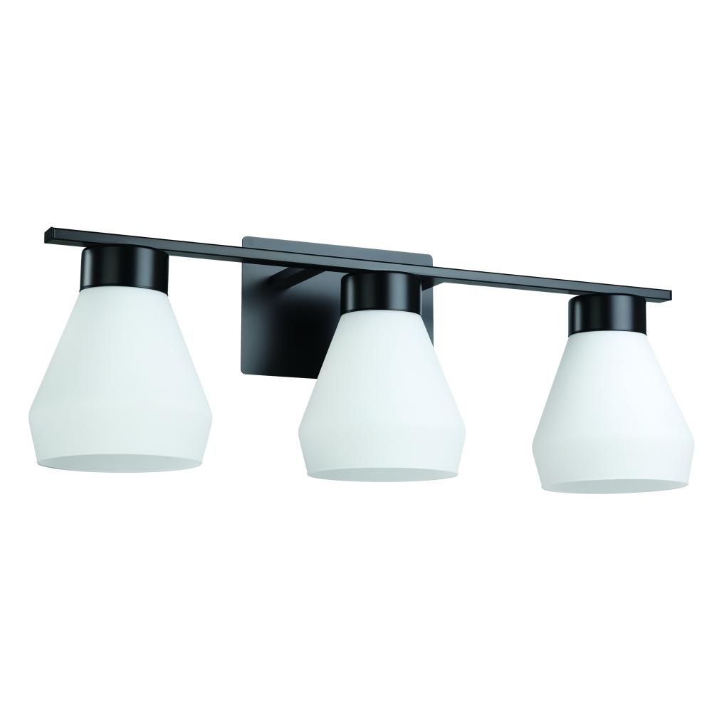 3 LT Bath/Vanity Light w/ Matte Black Finish & White Glass Shades