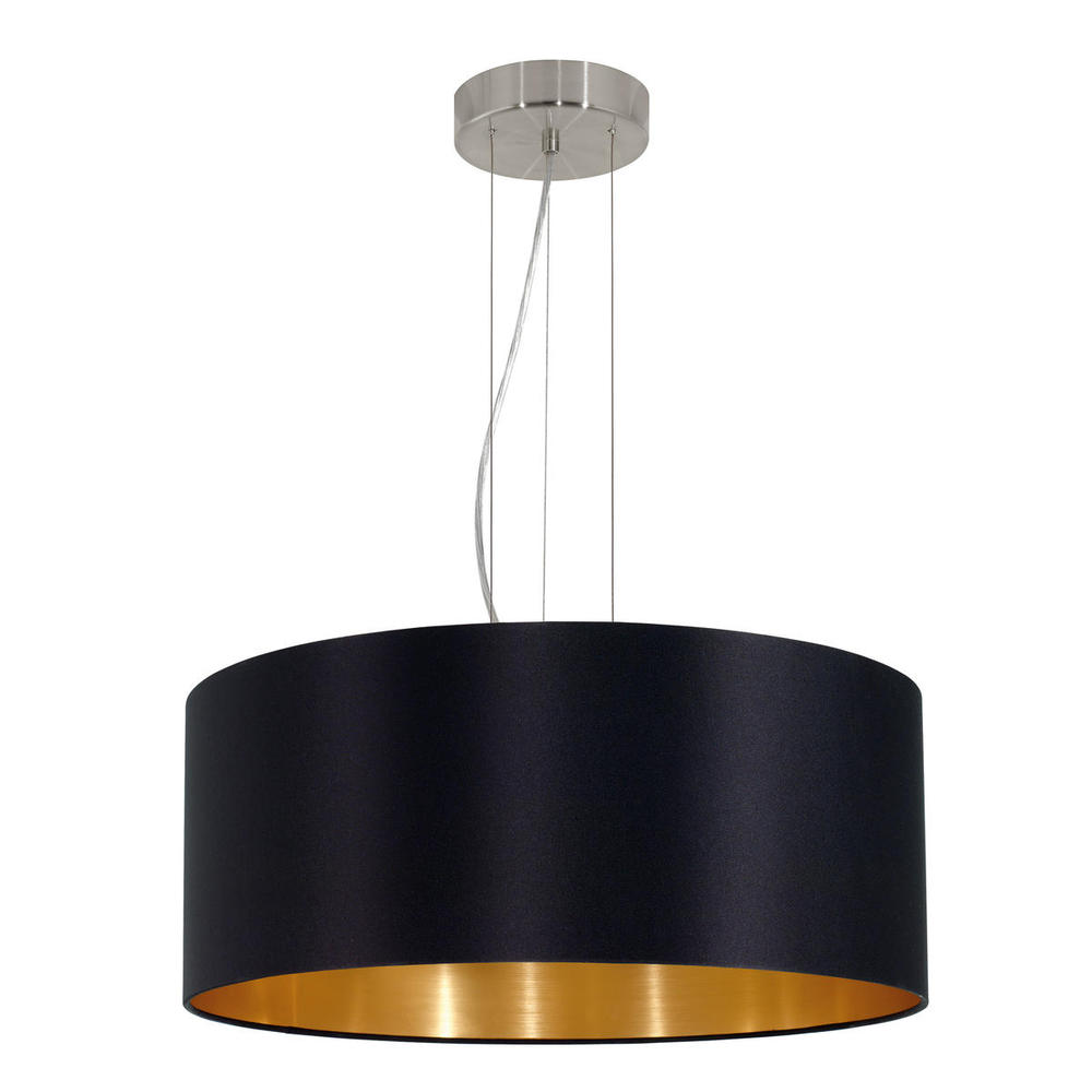 3x60W Pendant With Satin Nickel Finish & Black & Gold Shade