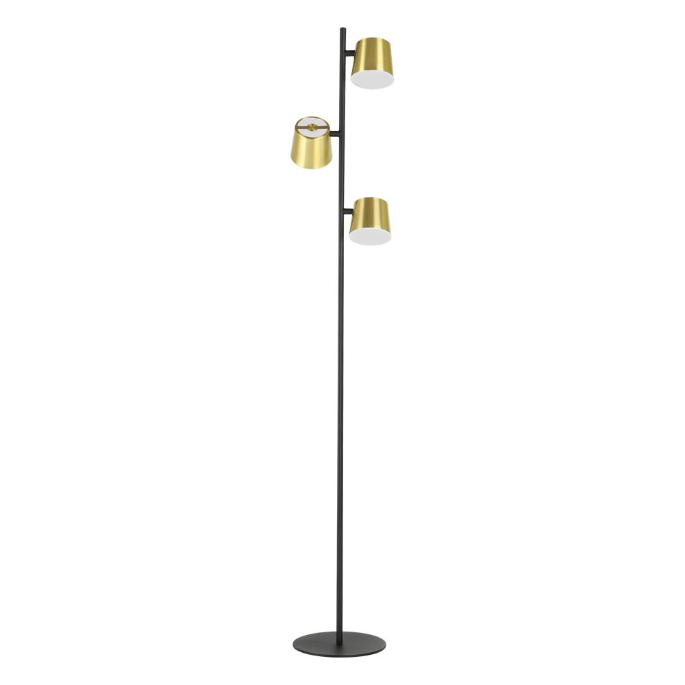 3 LT Floor Lamp w/ Black Finish & Brass w/ White Interior Metal Shades