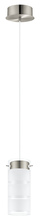Eglo 201442A - 1 LT Integrated LED Mini Pendant w/ Satin Nickel Finish & White w/ Clear Stripes Glass Shade