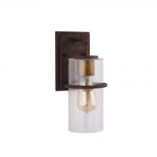 Eglo 204543A - 1x60W Outdoor waill light with a rust color finish with gold accent and clear seedy g