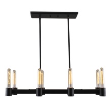 Eglo 204554A - 8x60W island pendant with matte black finish and open bulbs