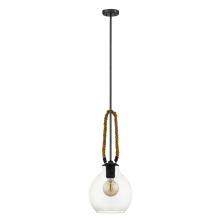 Eglo 205844A - 1 LT Pendant w/ Black Finish , Brown Roping & Clear Glass Shade